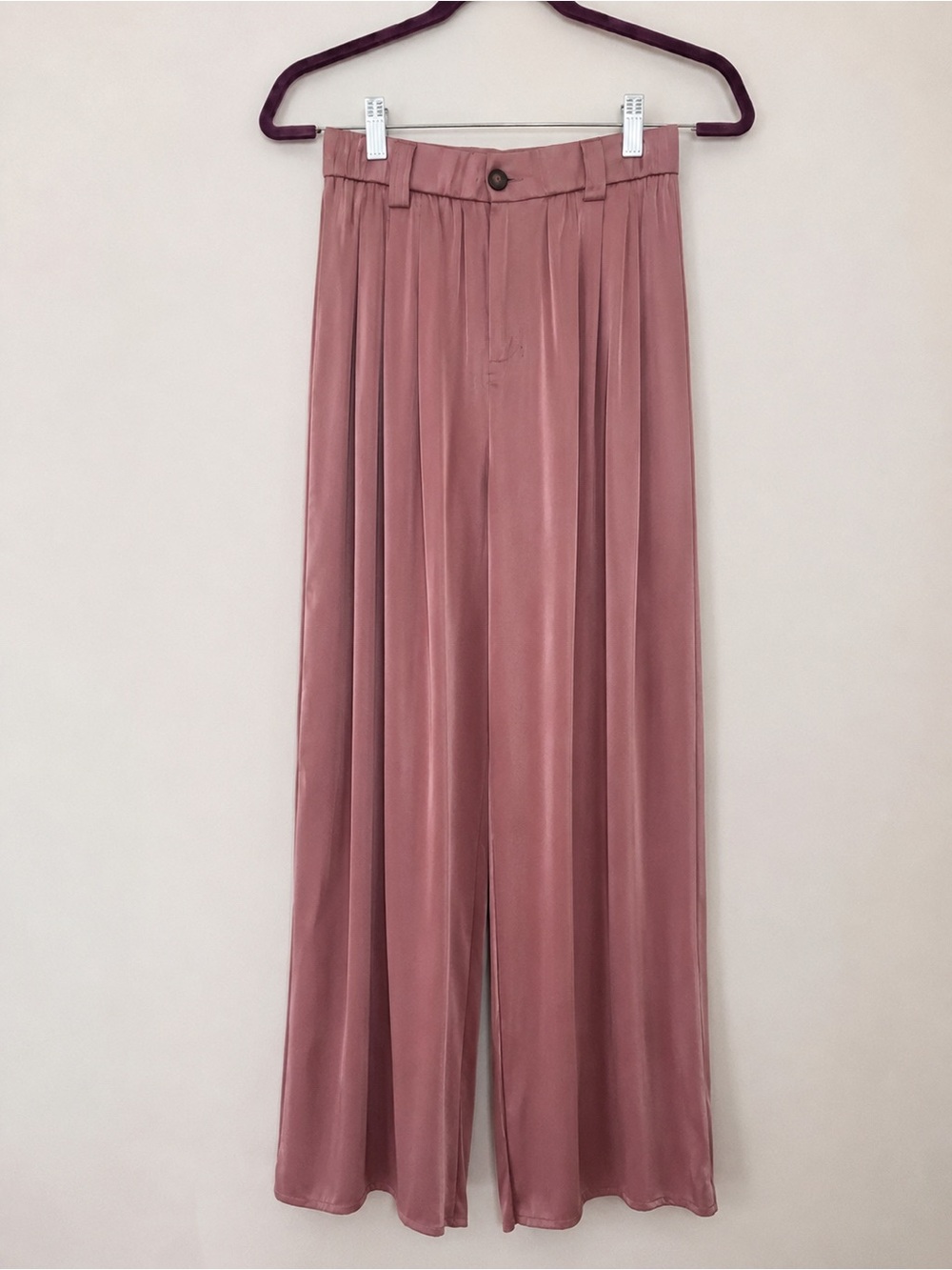 Women’s Dusty Rose High Waist Wide Leg Pants S Elastic Waist